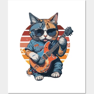 Cat Play Guitar Posters and Art